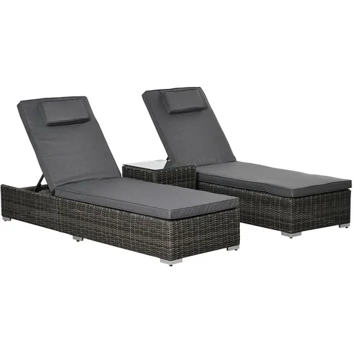 "Poly-rattan sun lounger 3-piece garden lounger with 6-way adjustable backrest, side table, neck pillow, garden furniture A image"