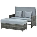 Polyrattan lounge sofa garden sofa garden lounger 2-seater with cushion stool gray
