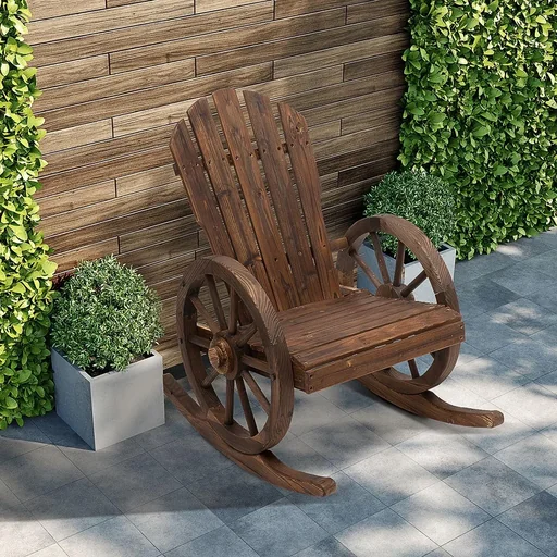 "Rocking chair in wagon wheel design, dark brown image"