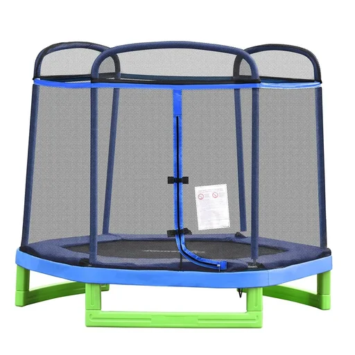 "Children's trampoline with safety net indoor trampoline fitness trampoline for 3-12 years children up to 80 kg steel blue+green 21 image"