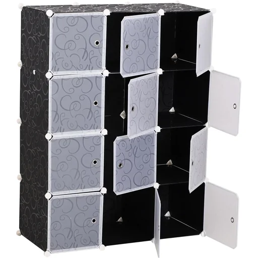 "Wardrobe wardrobe wardrobe shelving system with clothes rail 2+6 cubes made of PP black+white 111x47x145 cm image"