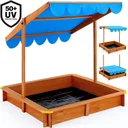 Sandpit with parasol - Sandpit with adjustable roof - 120x120cm, blue