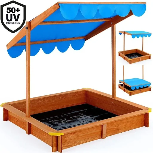 "Sandpit with parasol - Sandpit with adjustable roof - 120x120cm, blue image"