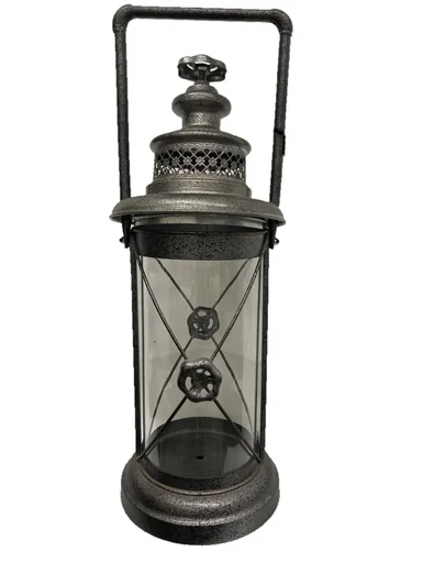 "Grey metal lantern in trendy industrial design image"