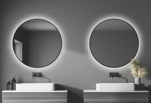 "Decorative wall mirror "Black OROS" - Light with indirect LED lighting Ø 100 cm image"