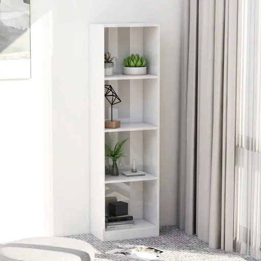 "Bookcase with 4 shelves 40x24x142 cm chipboard high gloss white image"