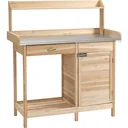 Planting table with galvanized worktop gardening table with drawer cabinet garden work table solid wood natural 112 x 4