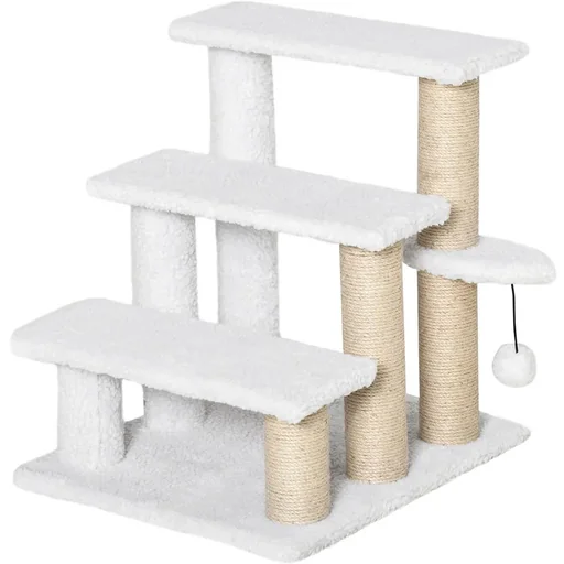 "Play platform for cats - with scratching post and play ball - white - 45 x 40 x 48 cm image"