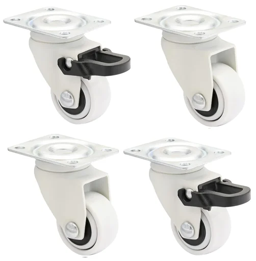 "Design 3C swivel castors 4-piece set - Ø 25 mm, soft, white, 2 castors with & 2 without brakes, load capacity 12 kg / castor image"