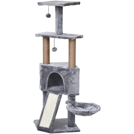 "Cat scratching post with hanging bed image"
