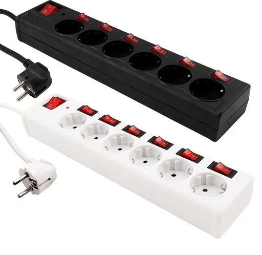 "6-way black power strip surge protection image"