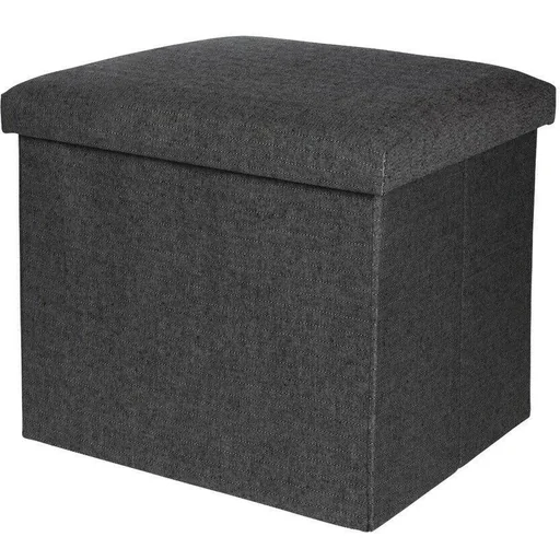 "NL Storage Box / Footstool - Footstool with Shelf - 38 x 38 cm - Cotton - Black image"