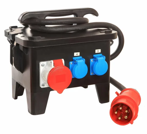 "Construction site power distributor M5 connection CEE 400V, 32A, 3 sockets 230V, 1+2 CEE sockets 400V image"
