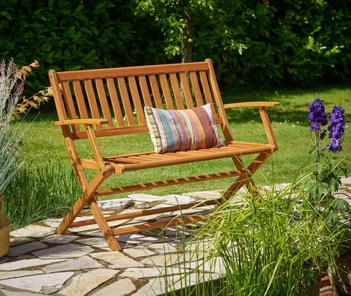 "Garden bench made of eucalyptus wood 120x55x90cm FSC-certified foldable image"