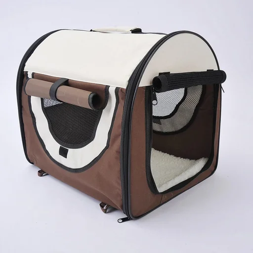 "Foldable dog transport box 61x46x51 cm coffee brown-cream image"