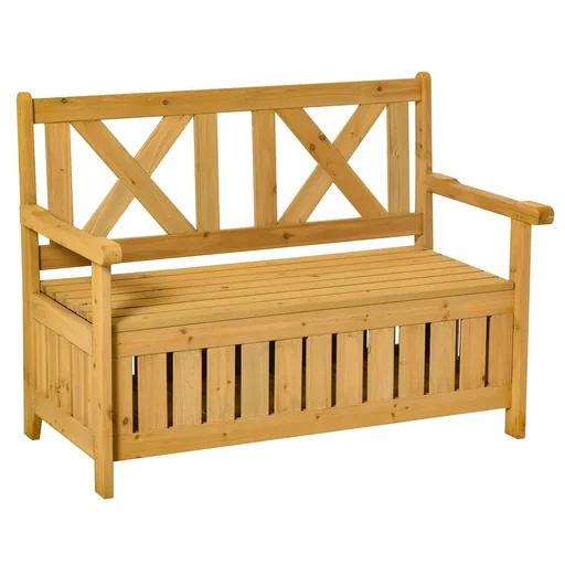 "2-seater bench with storage space, garden bench, wooden bench, bench with armrests, solid wood, yellow, 115 x 61 x 85 cm image"