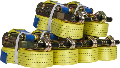 "Lashing straps with ratchet - 7-piece set, 50 mm strap width, 2500/5000 daN, fixed end 0.3 m / loose end 7.7 m long, claw hook image"