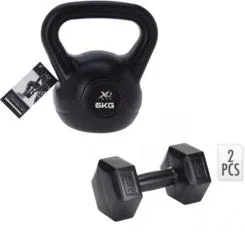 "Kettlebell - 6KG and 2 dumbbells - 2x 2KG - Black image"