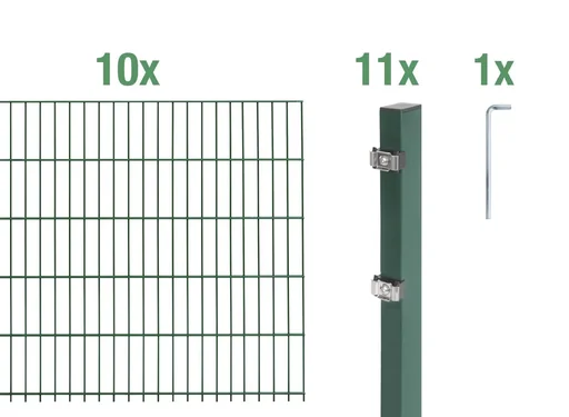 "Double rod mesh fence complete set, green, height 160 cm, length 20 m image"