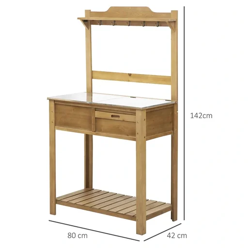 "Planting table with galvanized worktop Gardening table for garden balcony and terrace with storage Flower shelf Flower stands image"