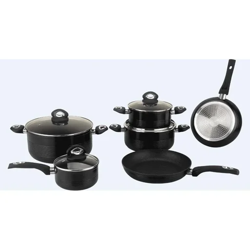"Complete 10-piece cookware set - with glass lids - Black image"