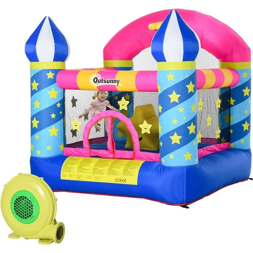 "Children's bouncy castle in castle and star design colorful image"