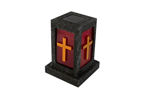 "Solar LED grave light polyresin with cross and timer image"