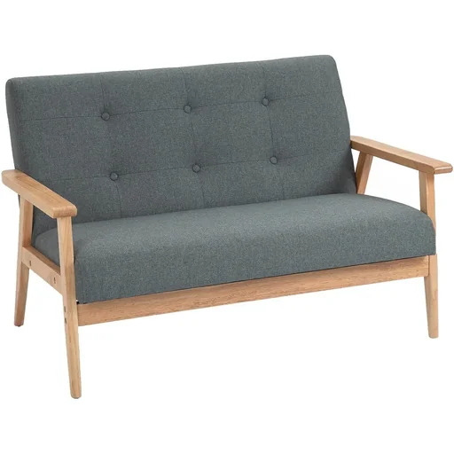 "2 Seater Sofa Two Seater Fabric Sofa Double Sofa Upholstered Loveseat Compact Design Linen Rubberwood Grey 115 x 66.5 x 73 image"