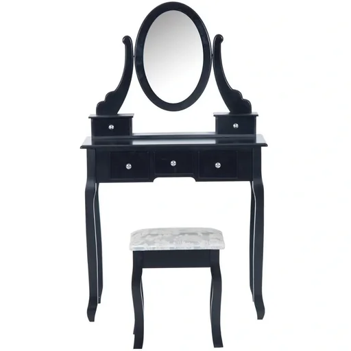 "Dressing table with mirror and stool black image"