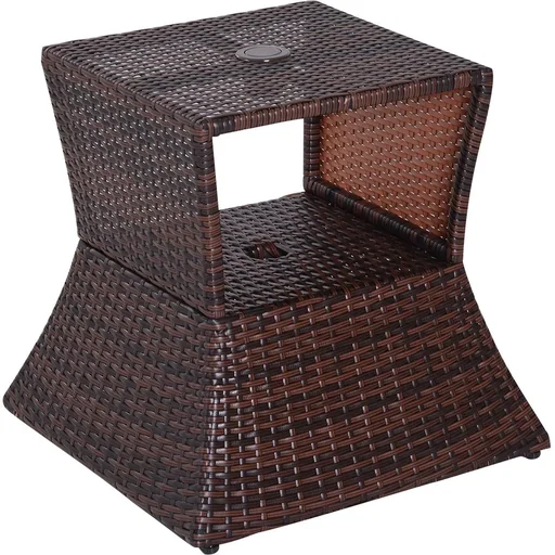 "Rattan garden table with parasol holder brown image"