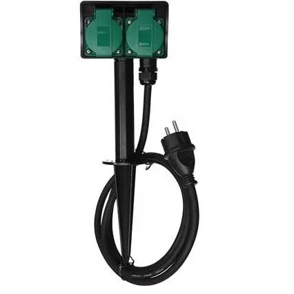 "Outdoor socket - 2-way - IP44 - pin earthing - on ground spike image"