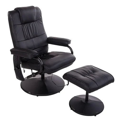"Massage chair, relaxation chair, TV chair with massage function including stool, artificial leather, black, 77 x 84 x 95 cm image"