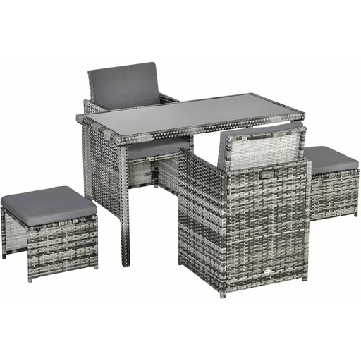 "Polyrattan seating group dining group garden set 11 pcs. with cushions, grey image"
