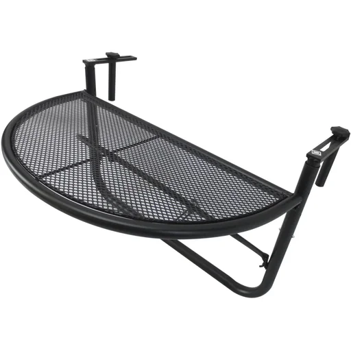 "Balcony hanging table, height-adjustable, semicircular, Ø30 cm, terrace, metal, black, L60 x W45 x H50 cm image"