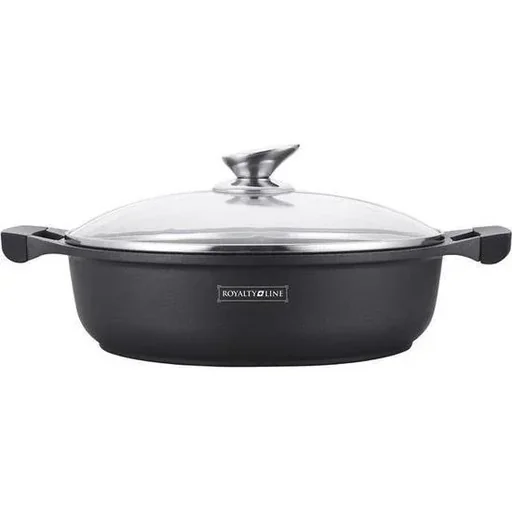 "Marble Coating Wide Casserole Dish - Black - With Glass Lid - 26 cm image"