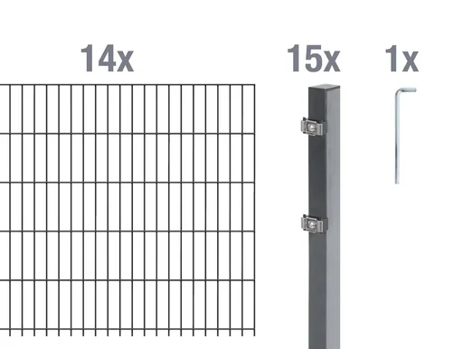 "Double rod mesh fence complete set, anthracite, height 120 cm, length 28 m image"