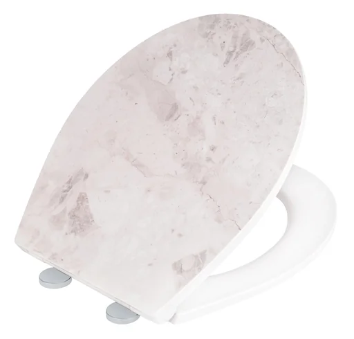 "Premium toilet seat White Marble with relief, made of antibacterial Duroplast, with soft-close mechanism image"
