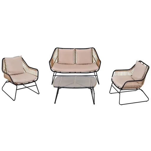 "Polyrattan garden bench 4-piece rattan sofa set for rest tea table made of tempered glass bench with table & cushions steel image"