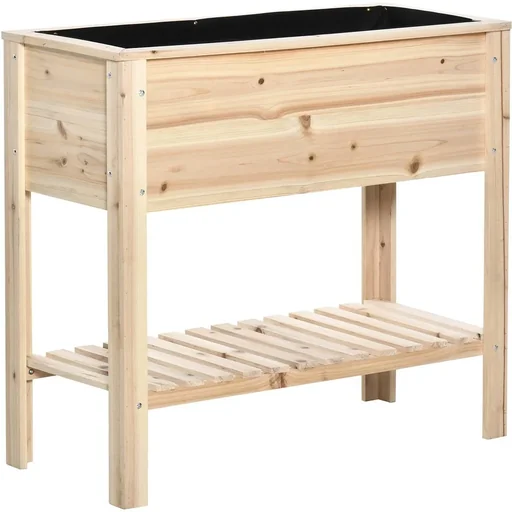 "Raised planter with wooden shelf 90 x 40 x 81 cm image"