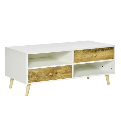 "Coffee table living room table with drawer shelves side table coffee table tea table bedside table chipboard white+brown 100 image"