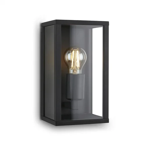 "Buitenlamp, 1-lichts, IP44, metaal-glas, zwart, E27 fitting image"
