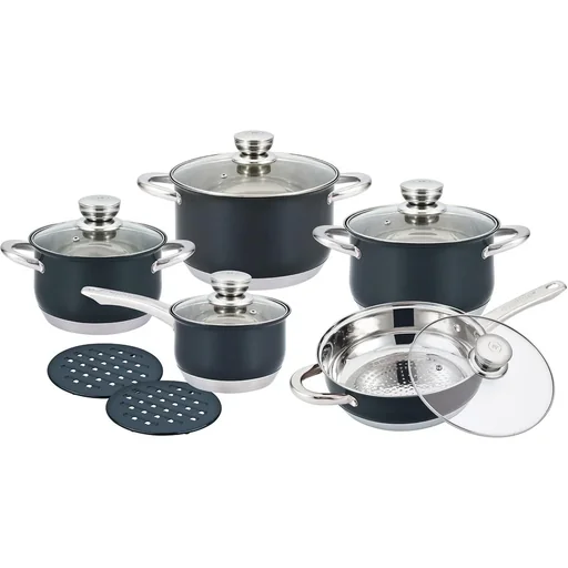 "Herenthal - Complete 12-piece cookware set - Black/Silver image"