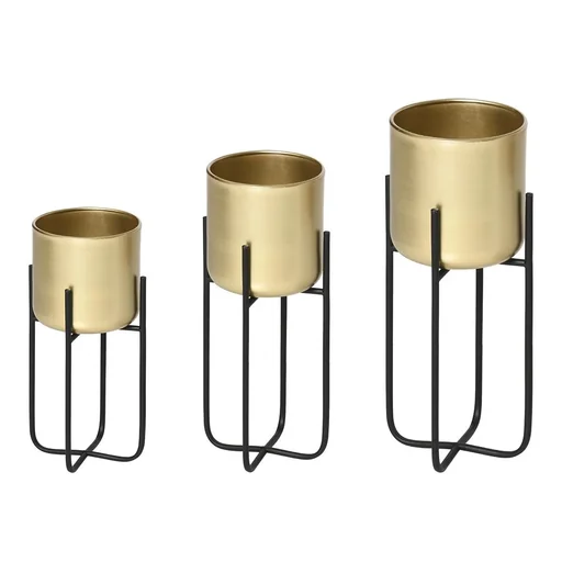 "Set of 3 flower stands with flower pot made of metal plant stand set flower stool flower pot holder plant stool gold image"