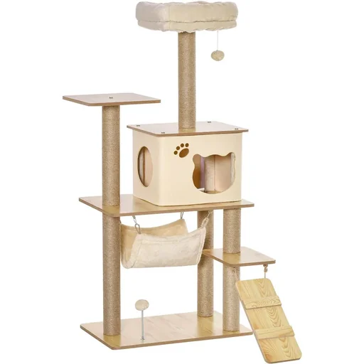 "Play platform for cats - with scratching post, house, hand mat - 60 x 40 x 130 cm image"