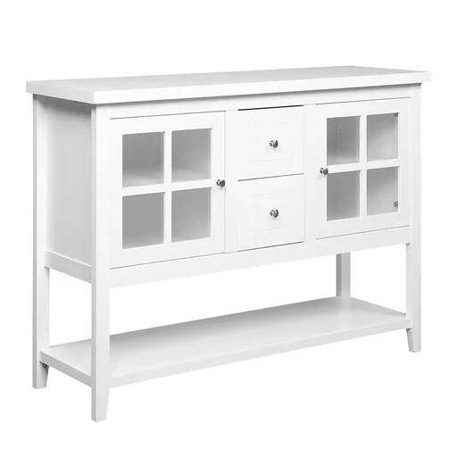 "Kitchen cabinet sideboard storage cabinet elegant with two glass door cabinets open shelf two drawers anti-tilt de image"