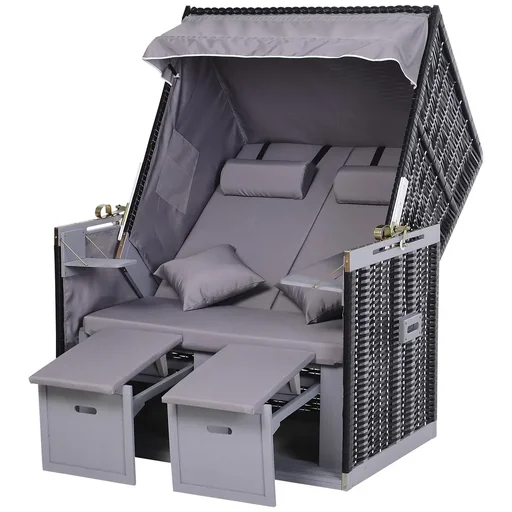 "Beach chair with roof and cup holders PE Rottan grey image"