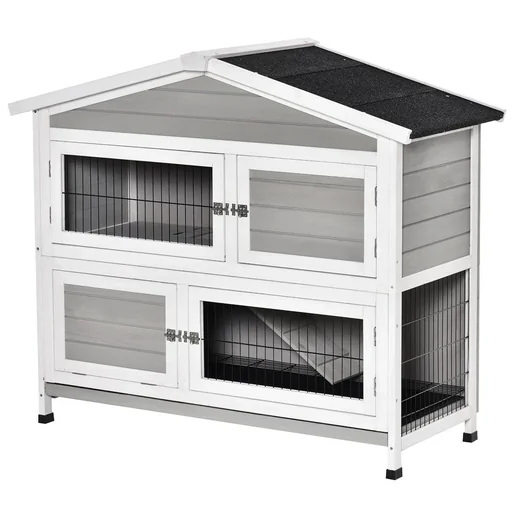 "Rabbit hutch 2 levels design rabbit cage guinea pig hutch rabbit hutch small animal with 1 non-slip ramp fir wood image"