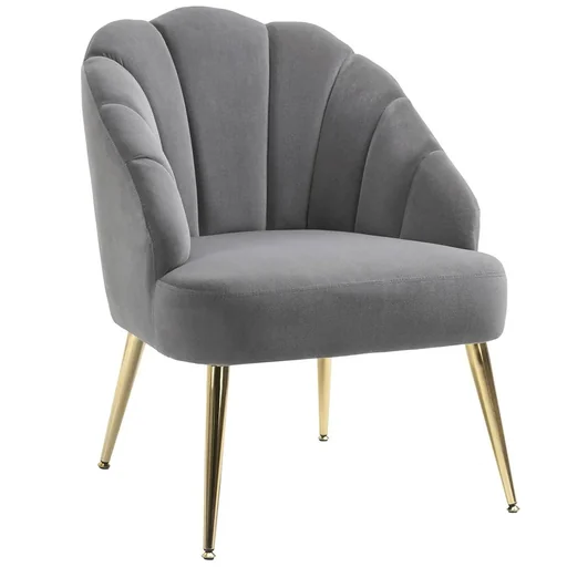"Dining room chair, living room chair, office chair, upholstered chair, retro design, polyester, steel, grey and gold, 70 x 63 x 82 cm image"