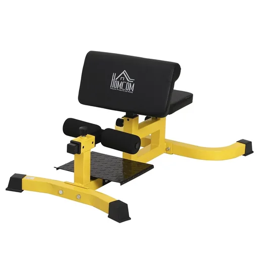 "Squat trainer leg trainer abdominal trainer adjustable rollable up to 120 kg steel yellow black 50 x 97 x 46-58 cm home trainer image"