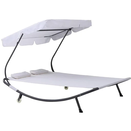 "Double sun lounger with rollable roof, steel, cream-white image"